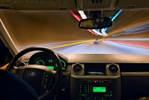 Lightspeed / Canon 5D MkI, 16-35mm mounted on tripod fixed between front and backseats, Cable release, 6sec@f/7.1 ISO100